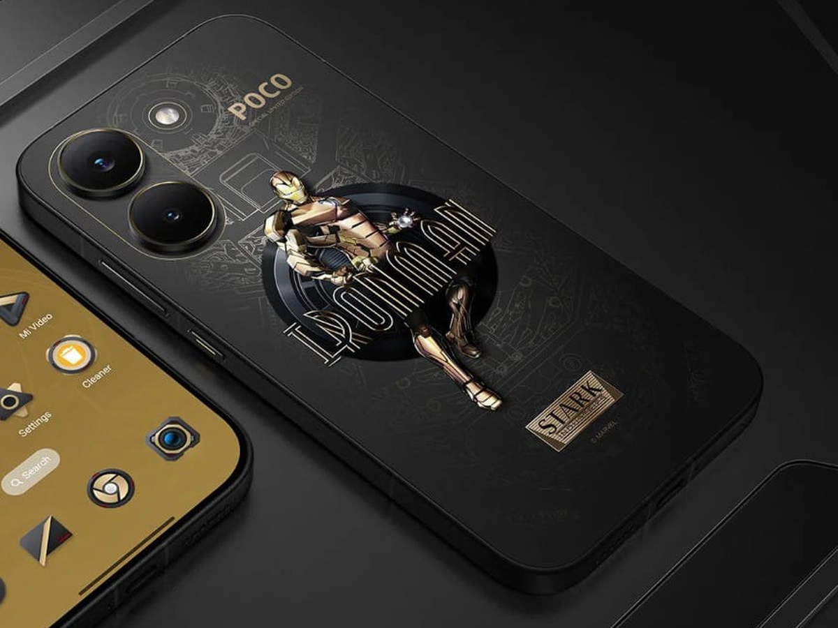 Poco X8 Pro Iron Man Edition com traseira preta e dourada inspirada no Homem de Ferro