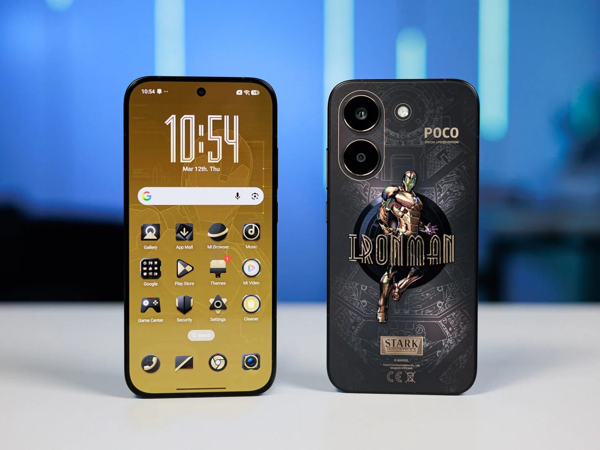 Tela do Poco X8 Pro Iron Man Edition exibindo a interface temática do Homem de Ferro em preto e dourado