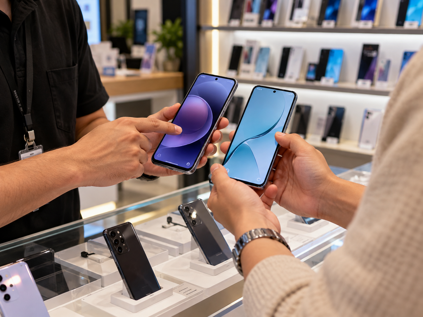 Cliente comprando celular Redmi ou Poco na MDC Store em Campinas